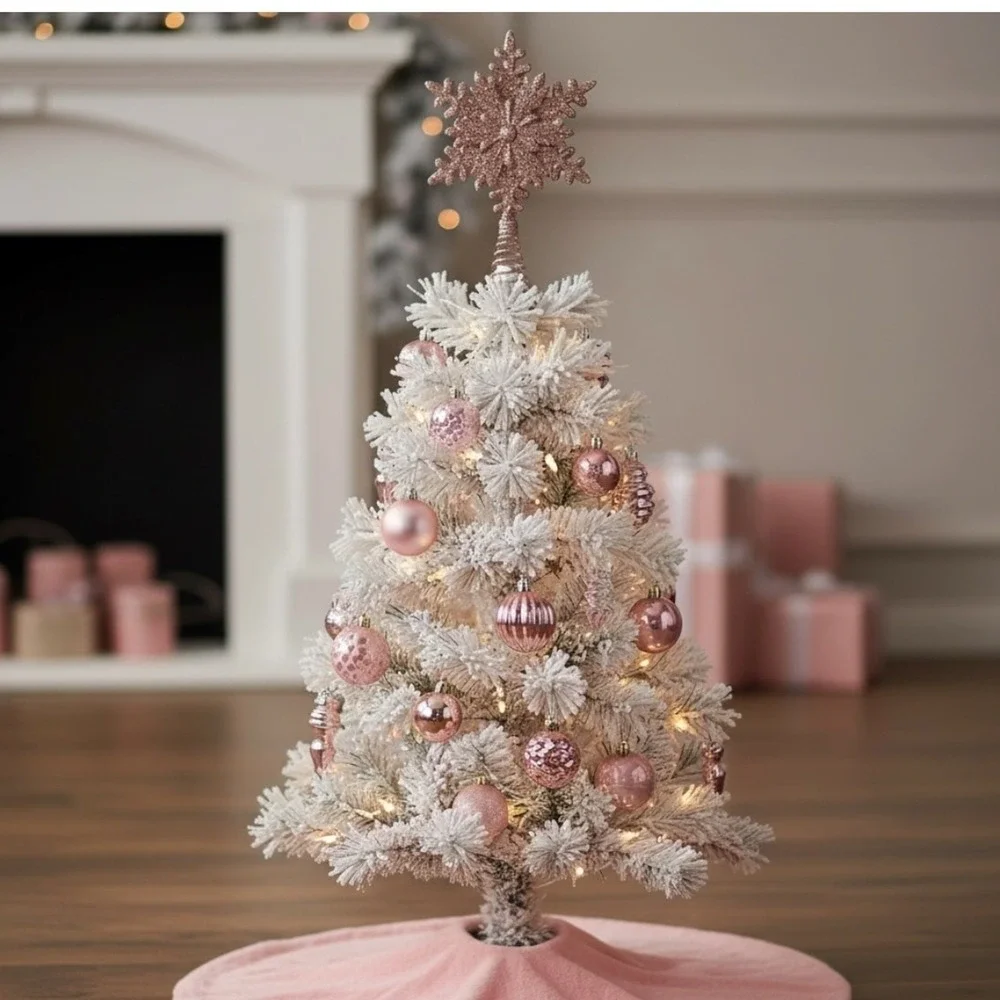 Pink Snowflake Mini Tree Topper Christmas Glitter Decor Metal Spiral
